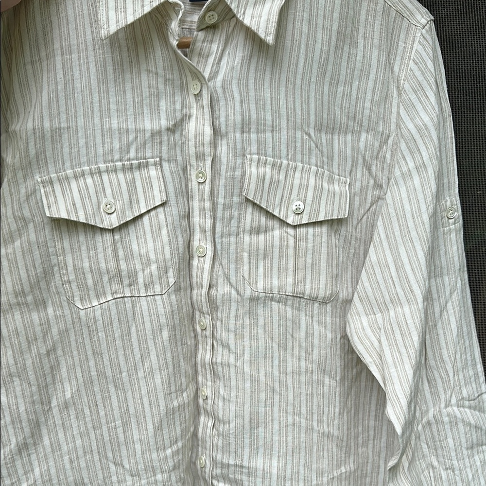 Linen Lands’ End Striped Button Down Shirt Sz 12 - Picture 13 of 13